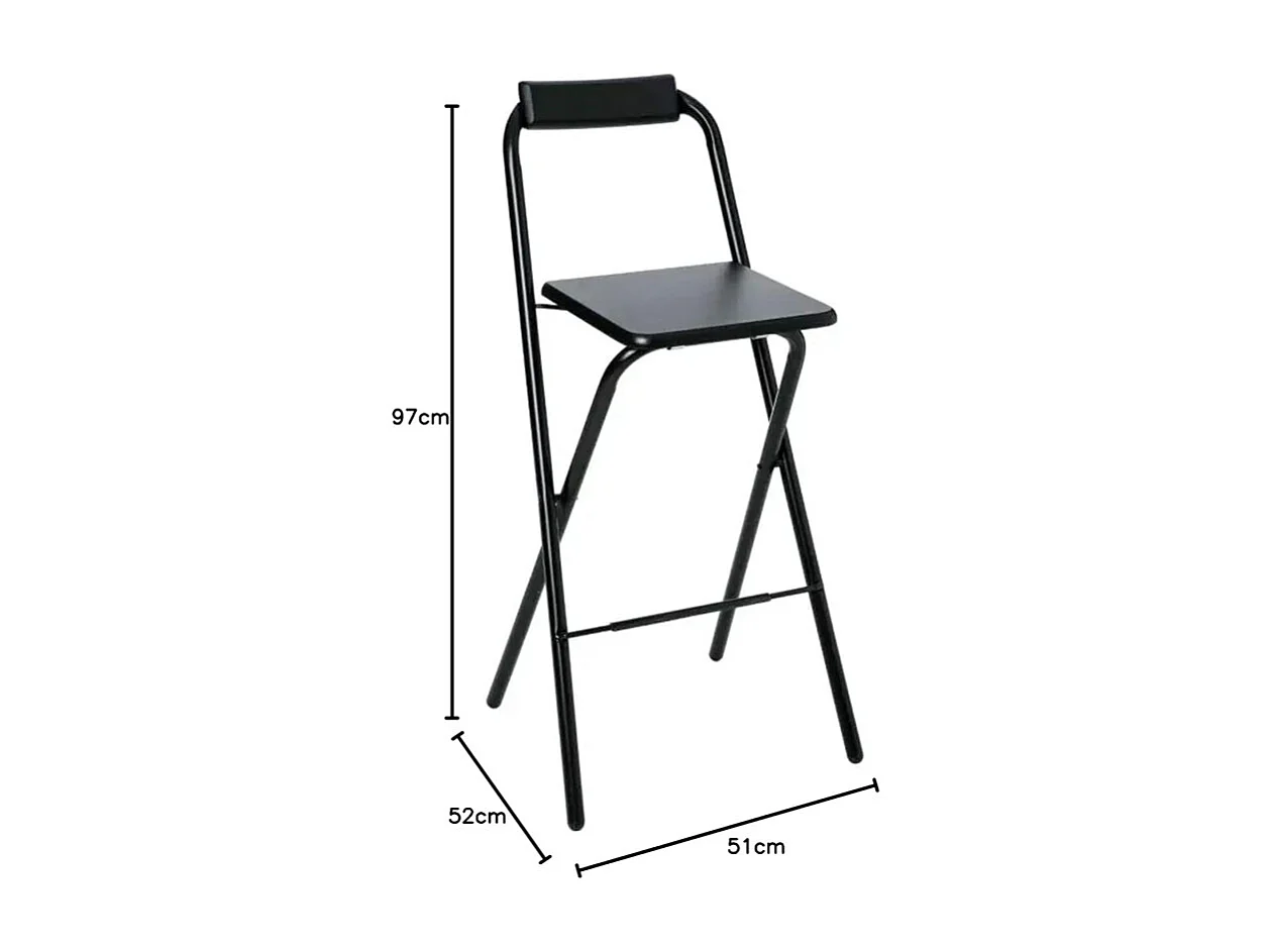 Tabouret de bar noir bois et métal avec dossier. Pratique, ce tabouret de bar est pliable.