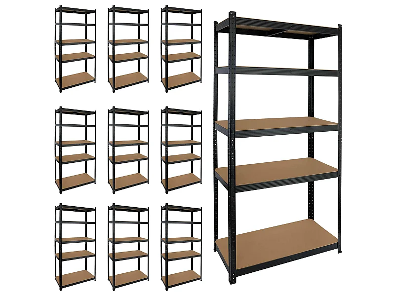 MegaPack 10 Scaffali modulari neri con 5 ripiani regolabili 180x90x40cm 875Kg 7house