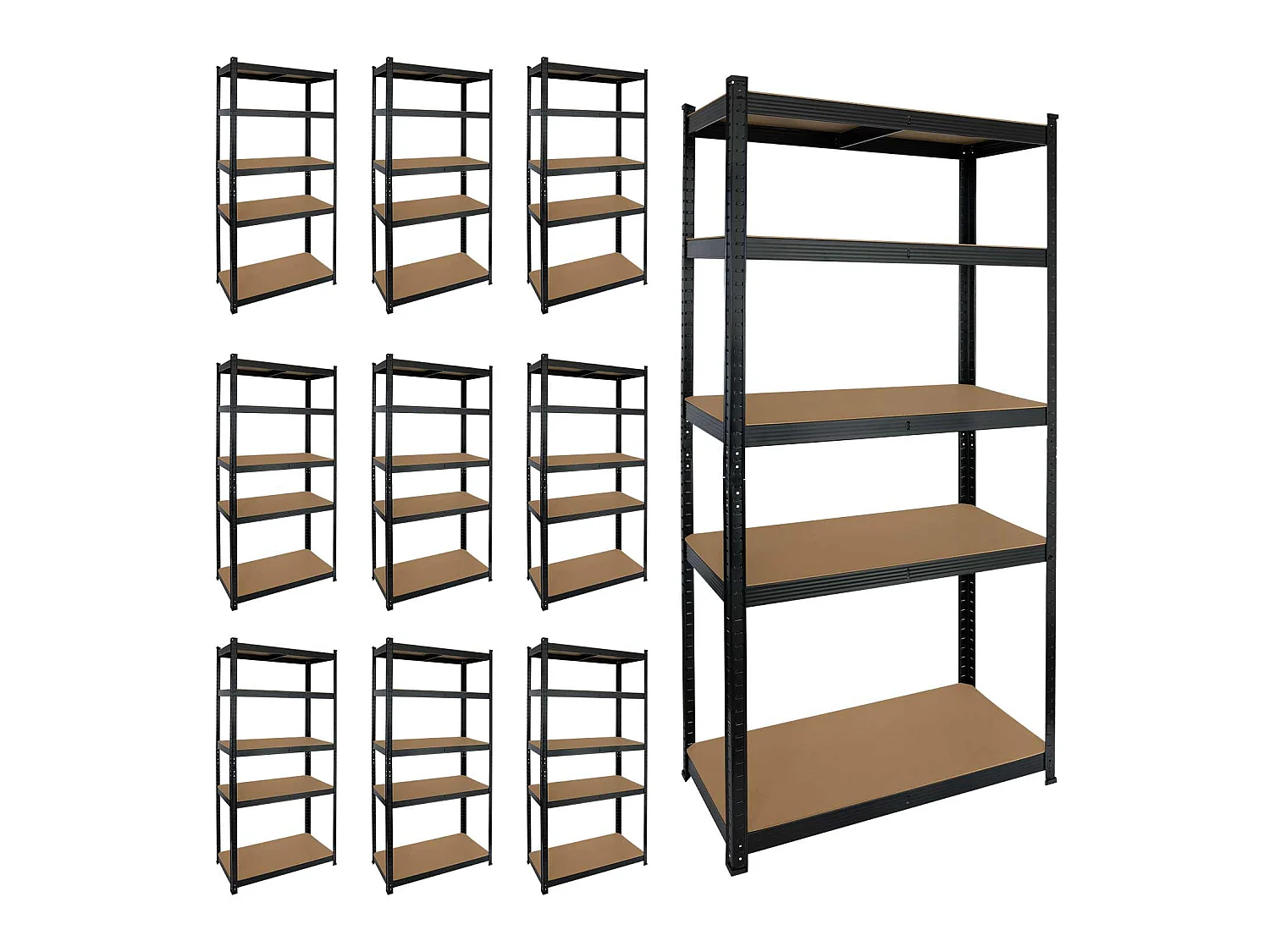 MegaPack 10 Scaffali modulari neri con 5 ripiani regolabili 180x90x40cm 875Kg 7house