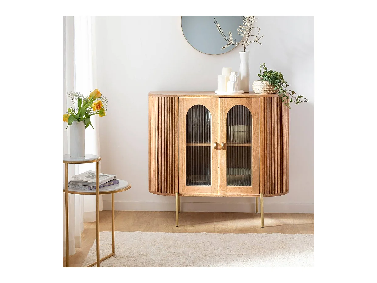 Vitrine arrondie vitrée en bois de manguier Maria