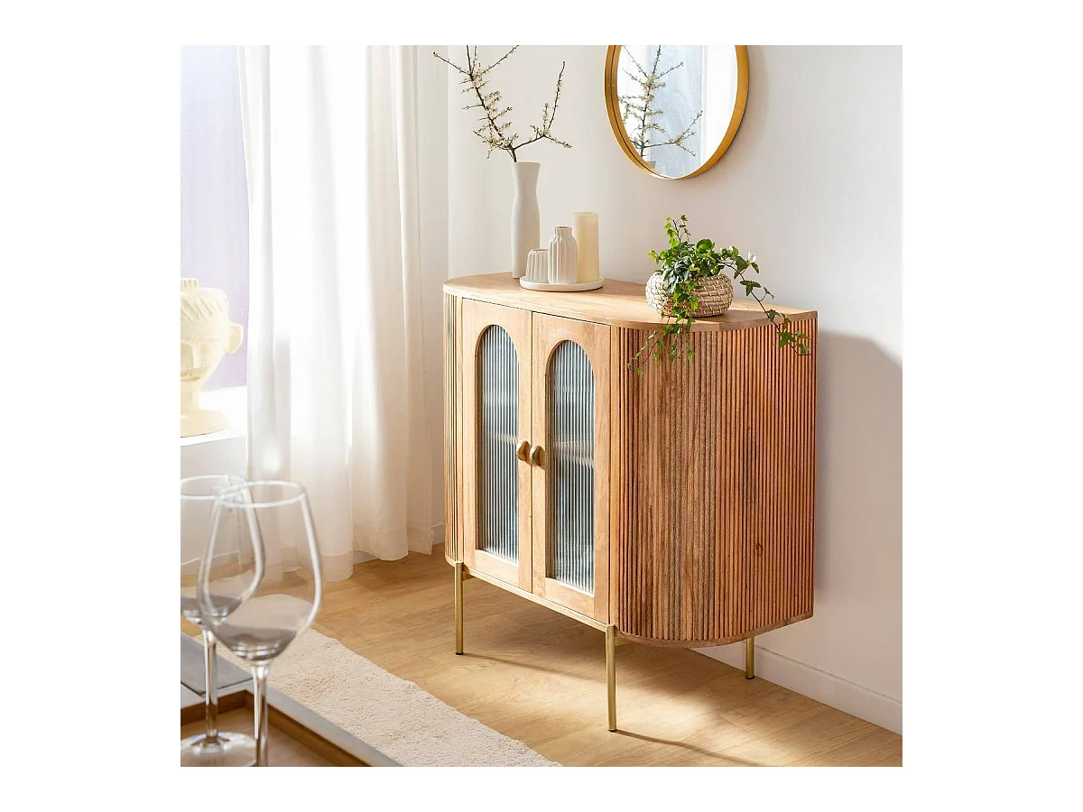 Vitrine arrondie vitrée en bois de manguier Maria