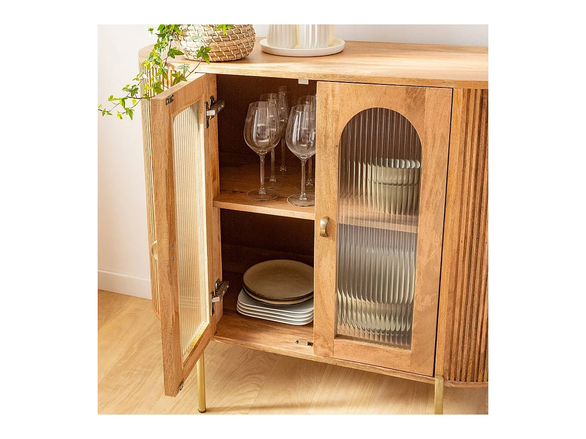 Vitrine arrondie vitrée en bois de manguier Maria