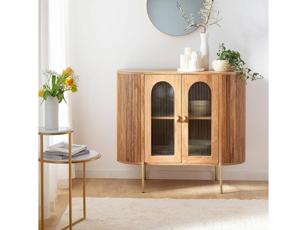 Vitrine arrondie en bois de manguier Maria