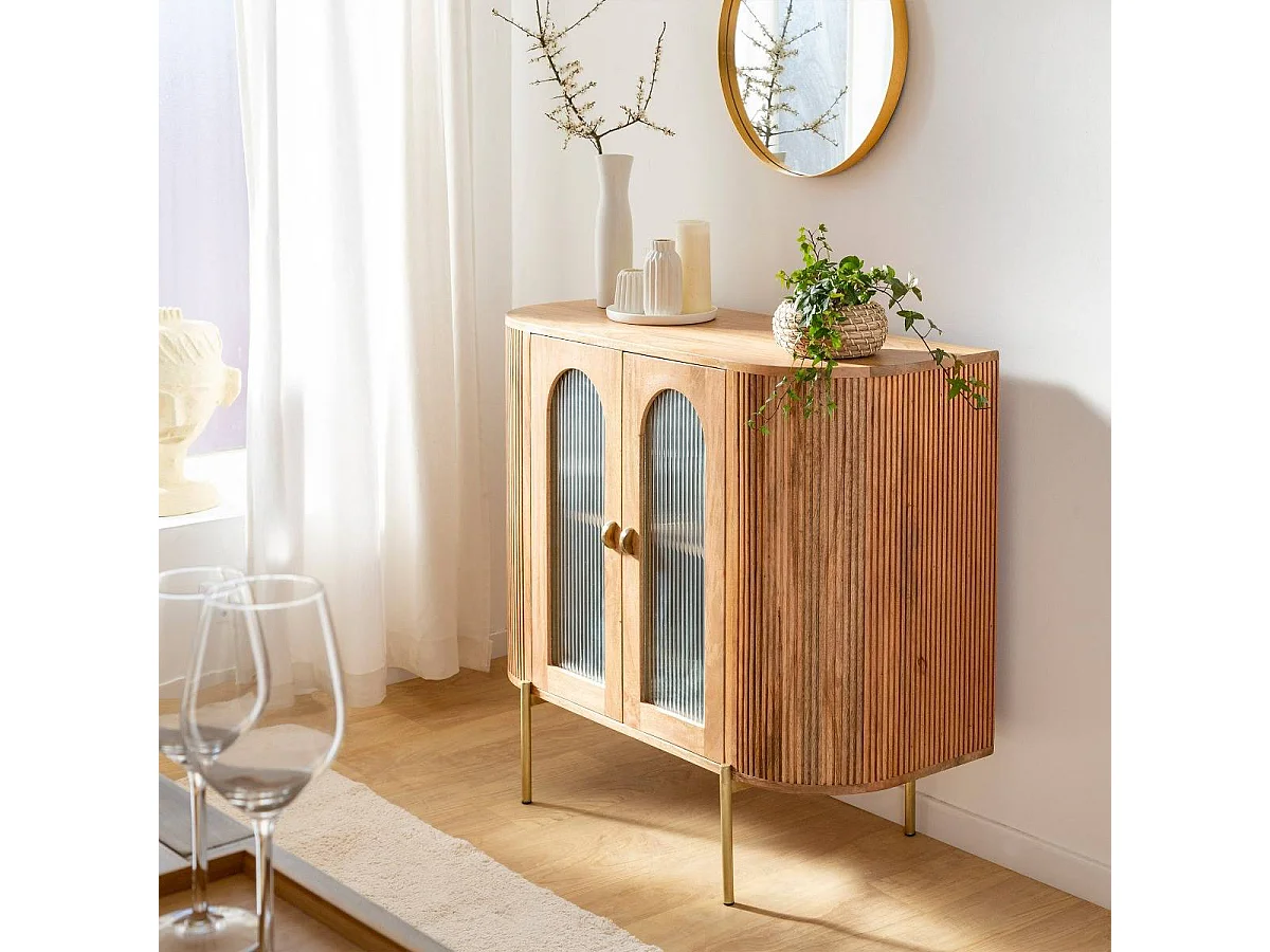 Vitrine arrondie en bois de manguier Maria