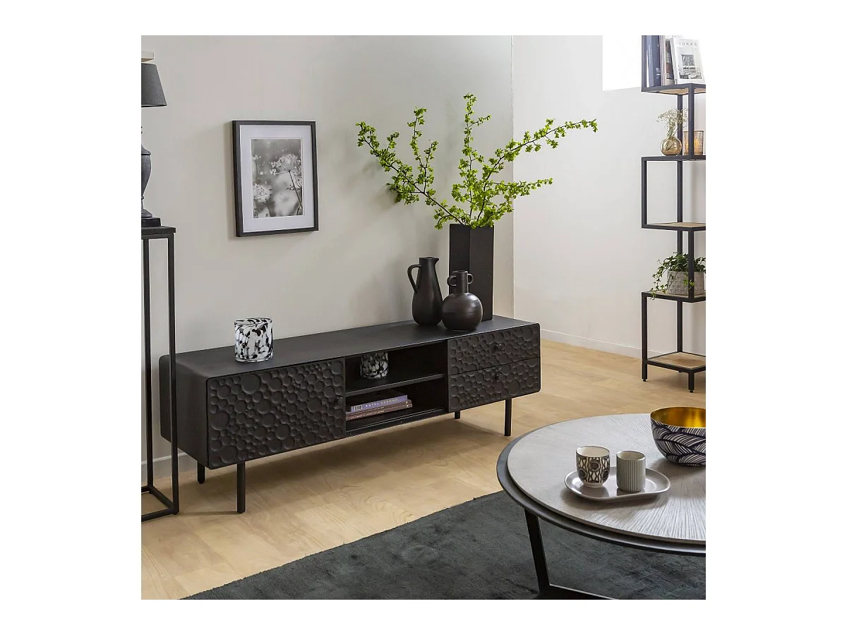 Meuble TV en bois de manguier et métal Liv