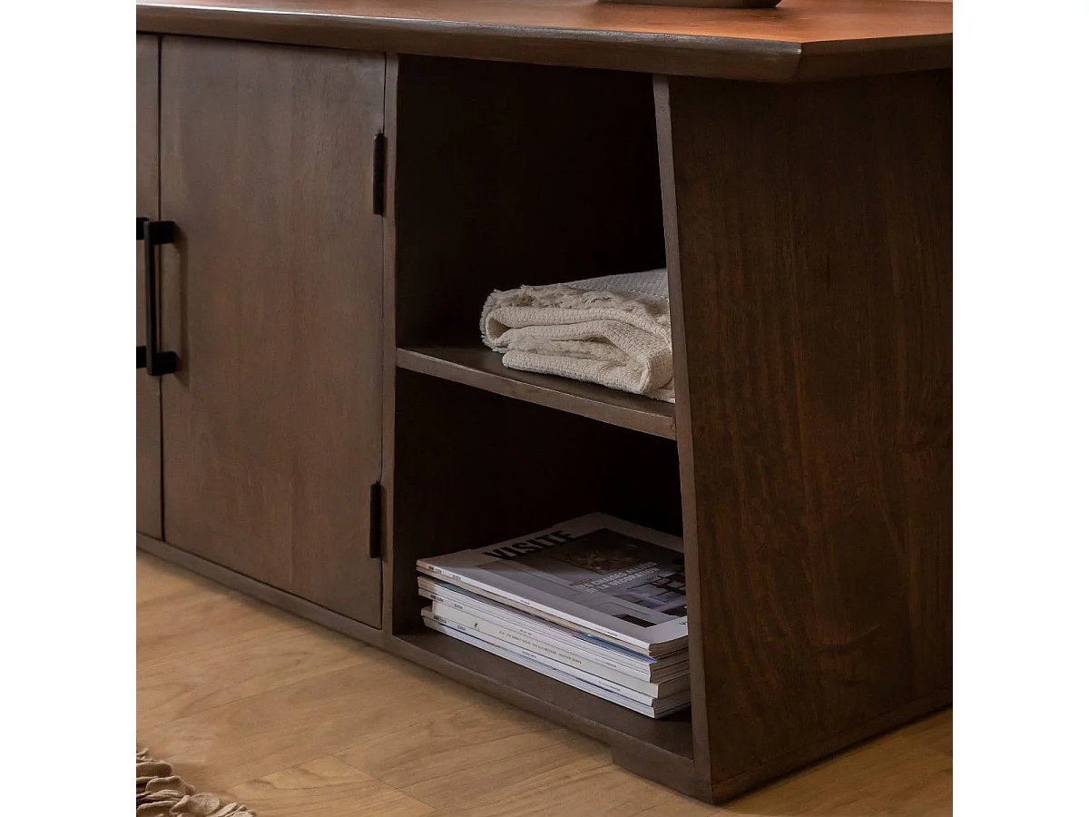 Mueble de TV de madera de mango Daniella - Elegancia y robustez para un espacio de vida dinámico