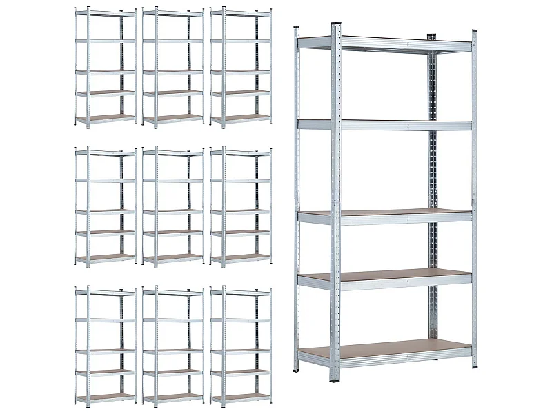 MegaPack 10 scaffali modulari zincati con 5 ripiani regolabili 180x90x40cm 875Kg 7house