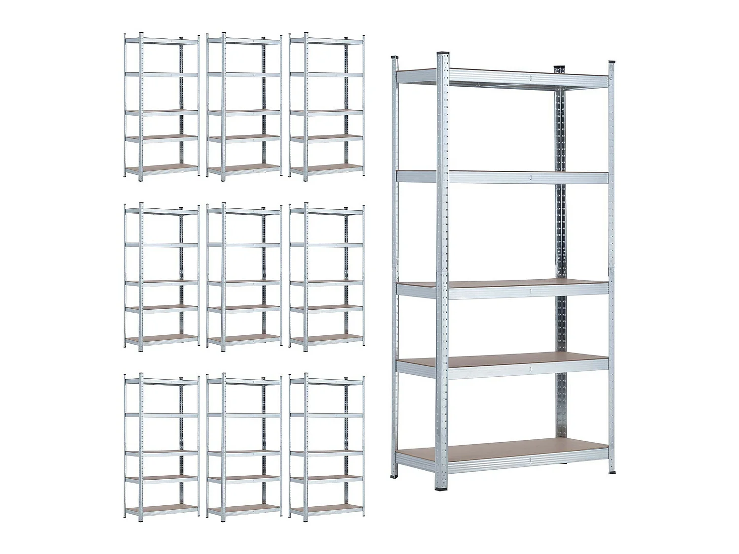 MegaPack 10 scaffali modulari zincati con 5 ripiani regolabili 180x90x40cm 875Kg 7house