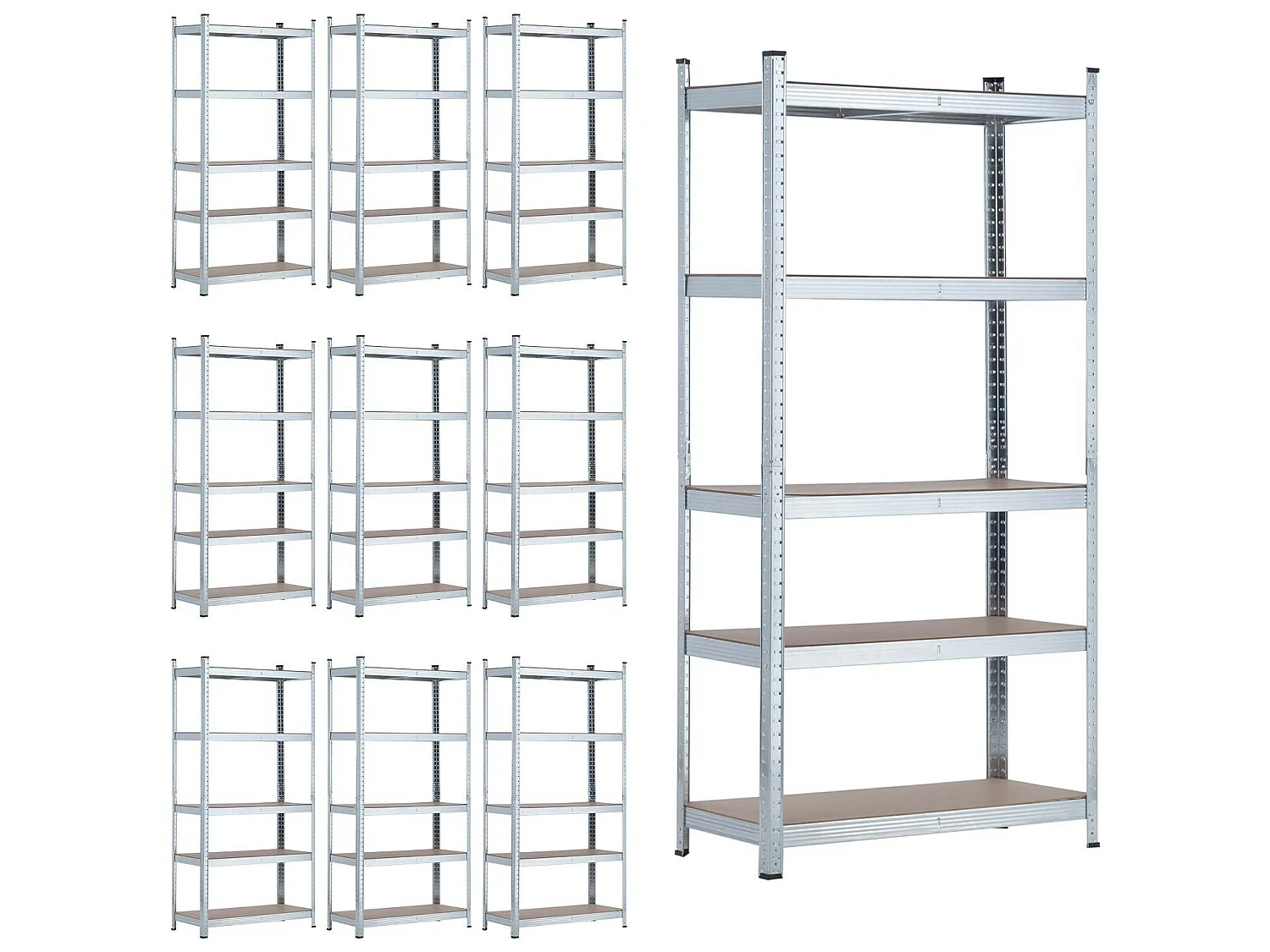 MegaPack 10 scaffali modulari zincati con 5 ripiani regolabili 180x90x40cm 875Kg 7house