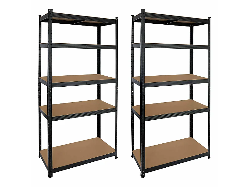 Pack 2 Estanterías Modulares Negras con 5 Baldas Ajustables 180x90x40cm 875Kg 7house