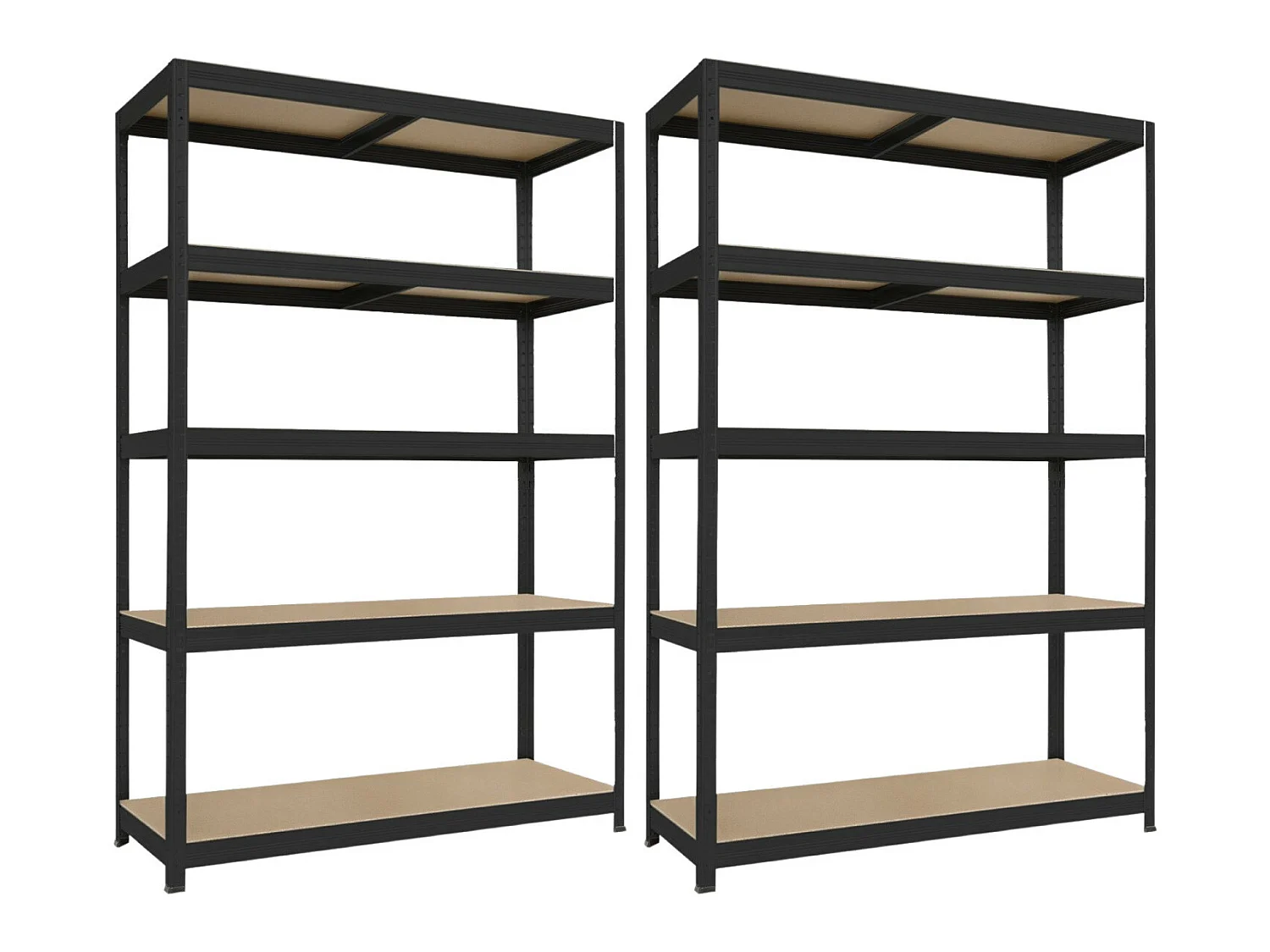 Pack 2 étagères modulaires noires avec 5 étagères réglables 180x120x60cm 1250Kg 7house