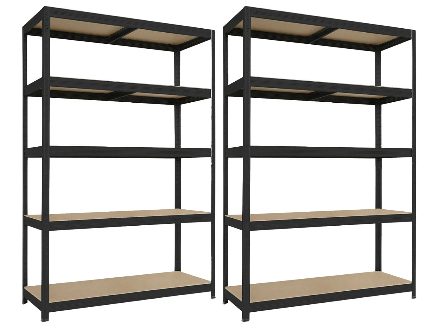 Pack 2 Estanterías Modulares Negras con 5 Baldas Ajustables 180x120x60cm 1250Kg 7house