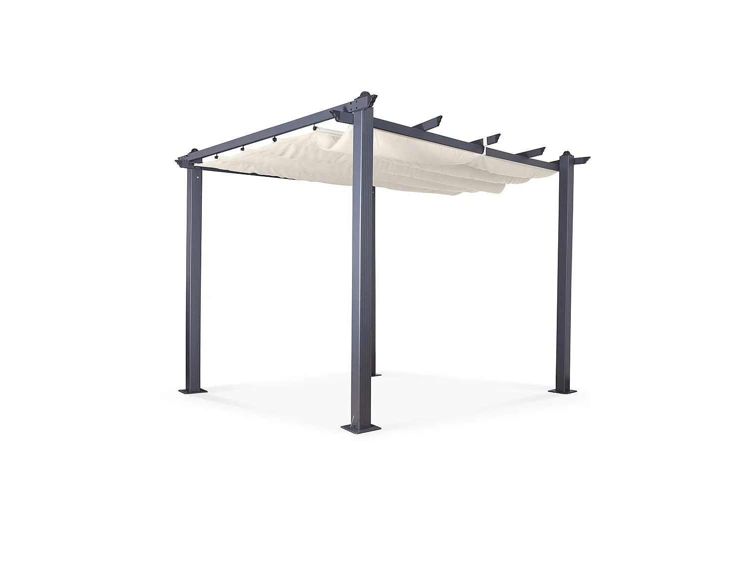 Tonnelle/Pergola aluminium 3x3m toile coulissante rétractable - Gris Ecru - HERO