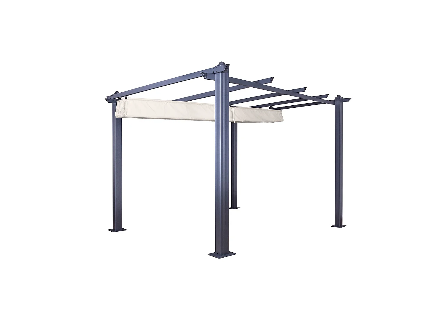 Tonnelle/Pergola aluminium 3x3m toile coulissante rétractable - Gris Ecru - HERO