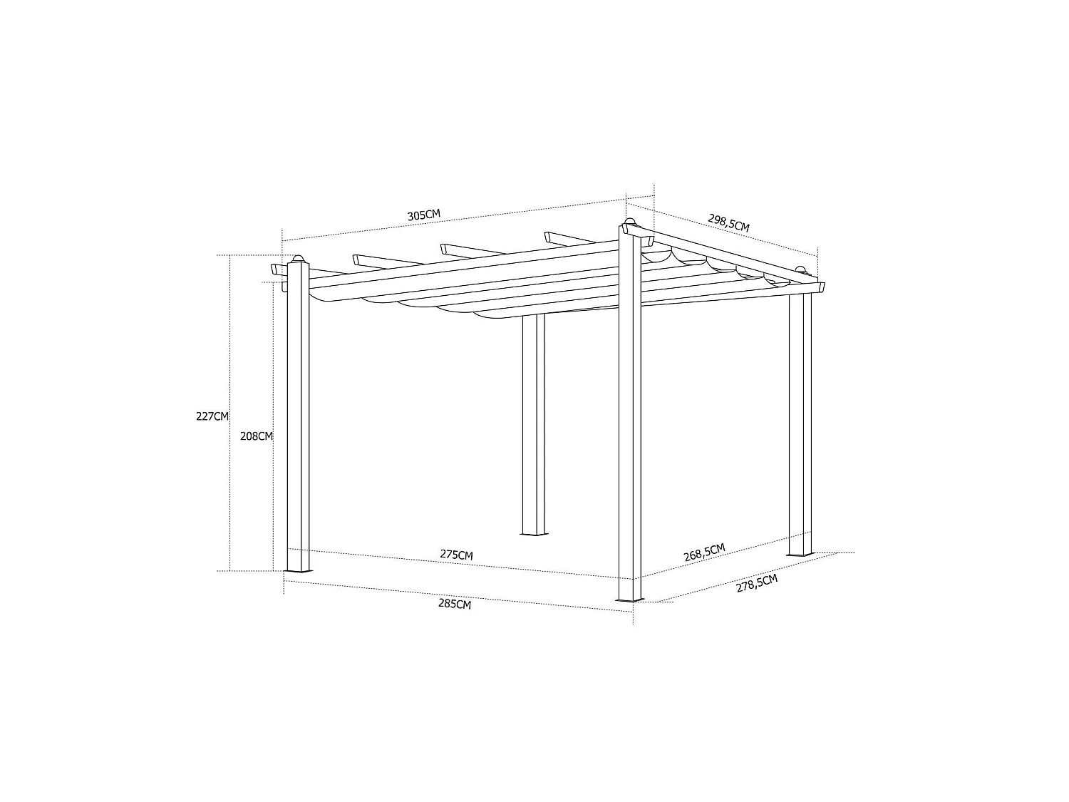 Tonnelle/Pergola aluminium 3x3m toile coulissante rétractable - Gris Ecru - HERO