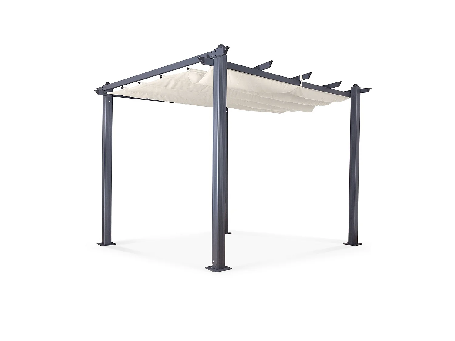 Tonnelle/Pergola aluminium 3x3m toile coulissante rétractable - Gris Ecru - HERO