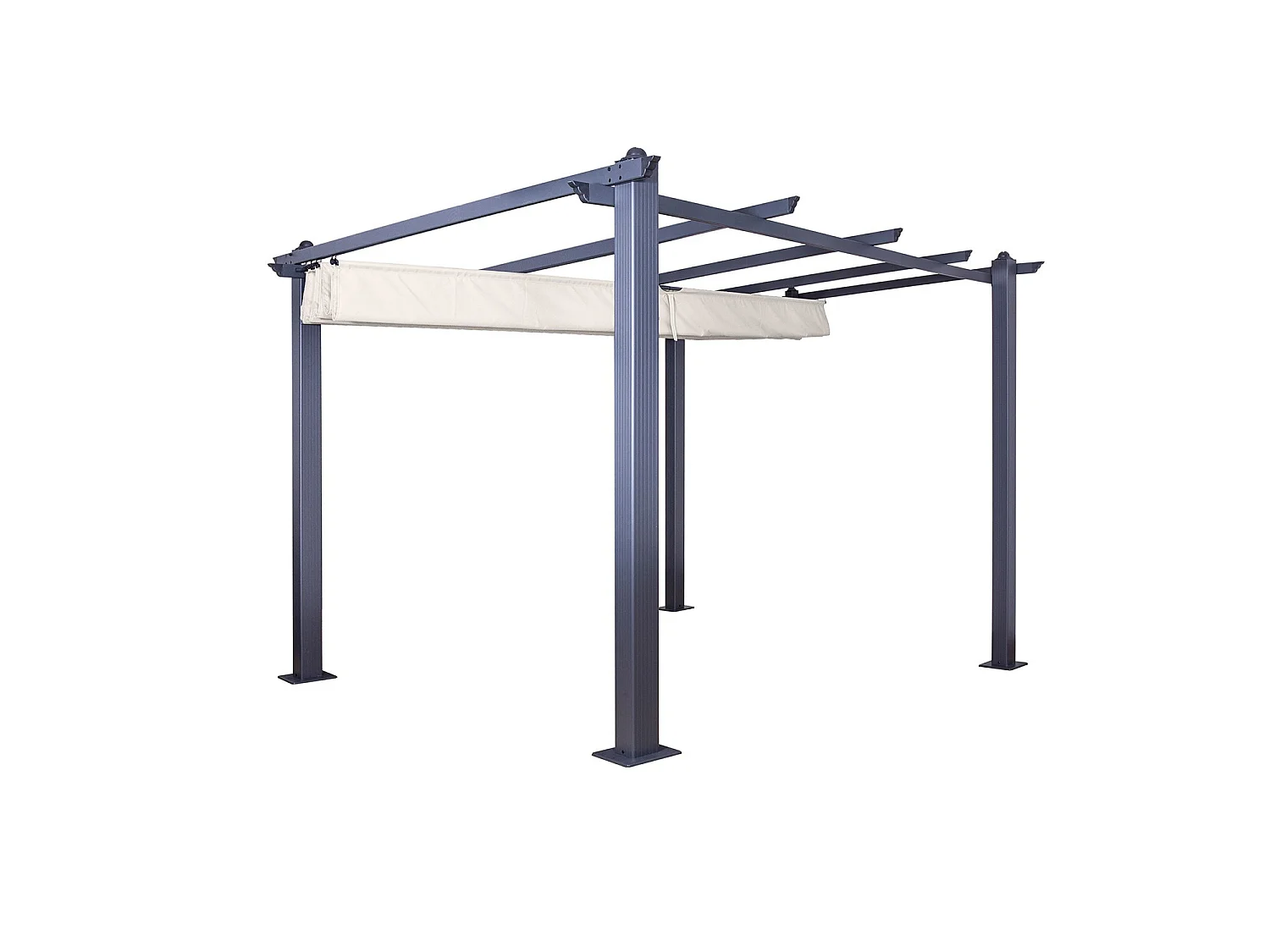 Tonnelle/Pergola aluminium 3x3m toile coulissante rétractable - Gris Ecru - HERO