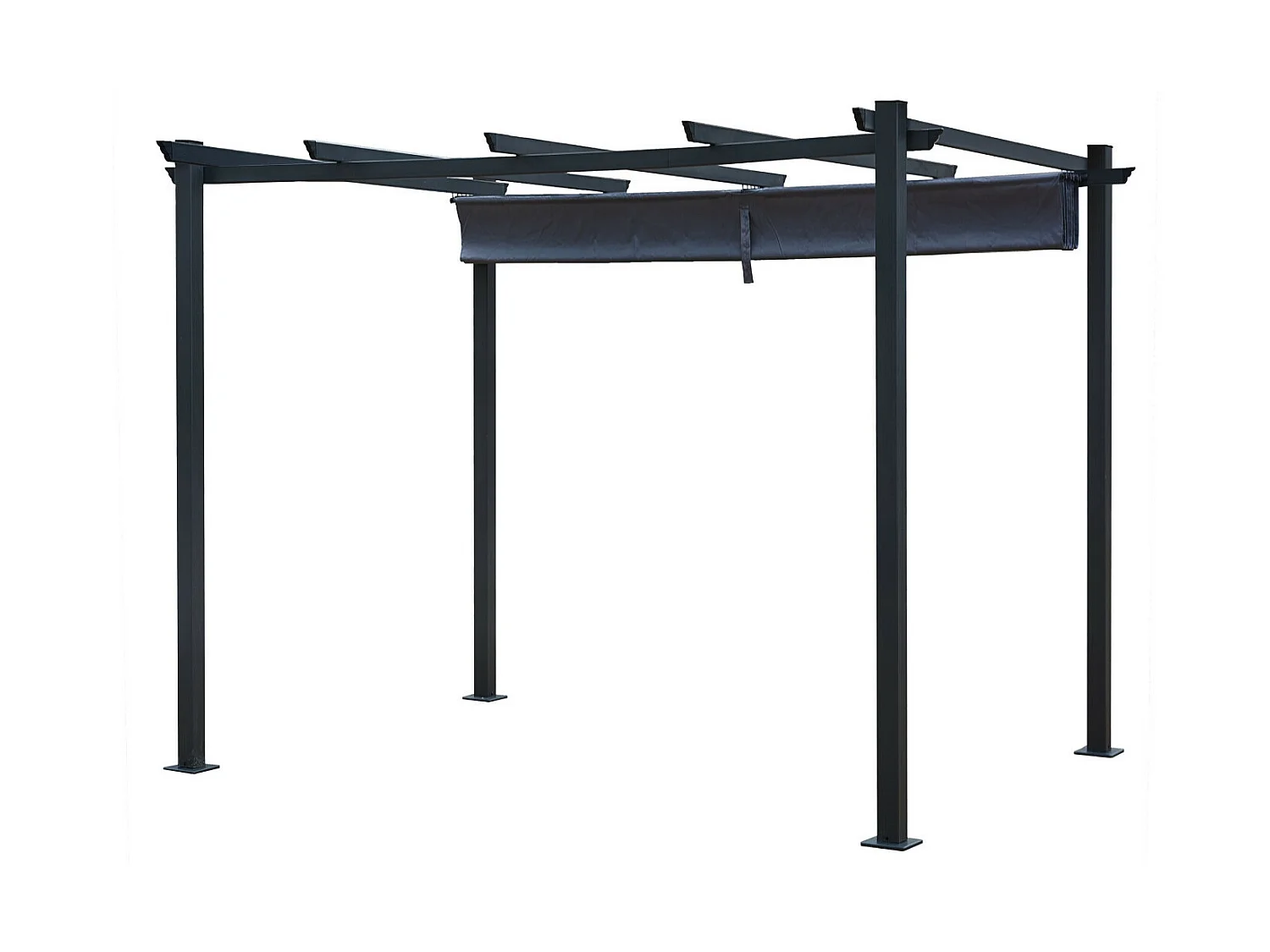 Tonnelle/Pergola aluminium 3x3m toile coulissante rétractable - Gris - OHIO