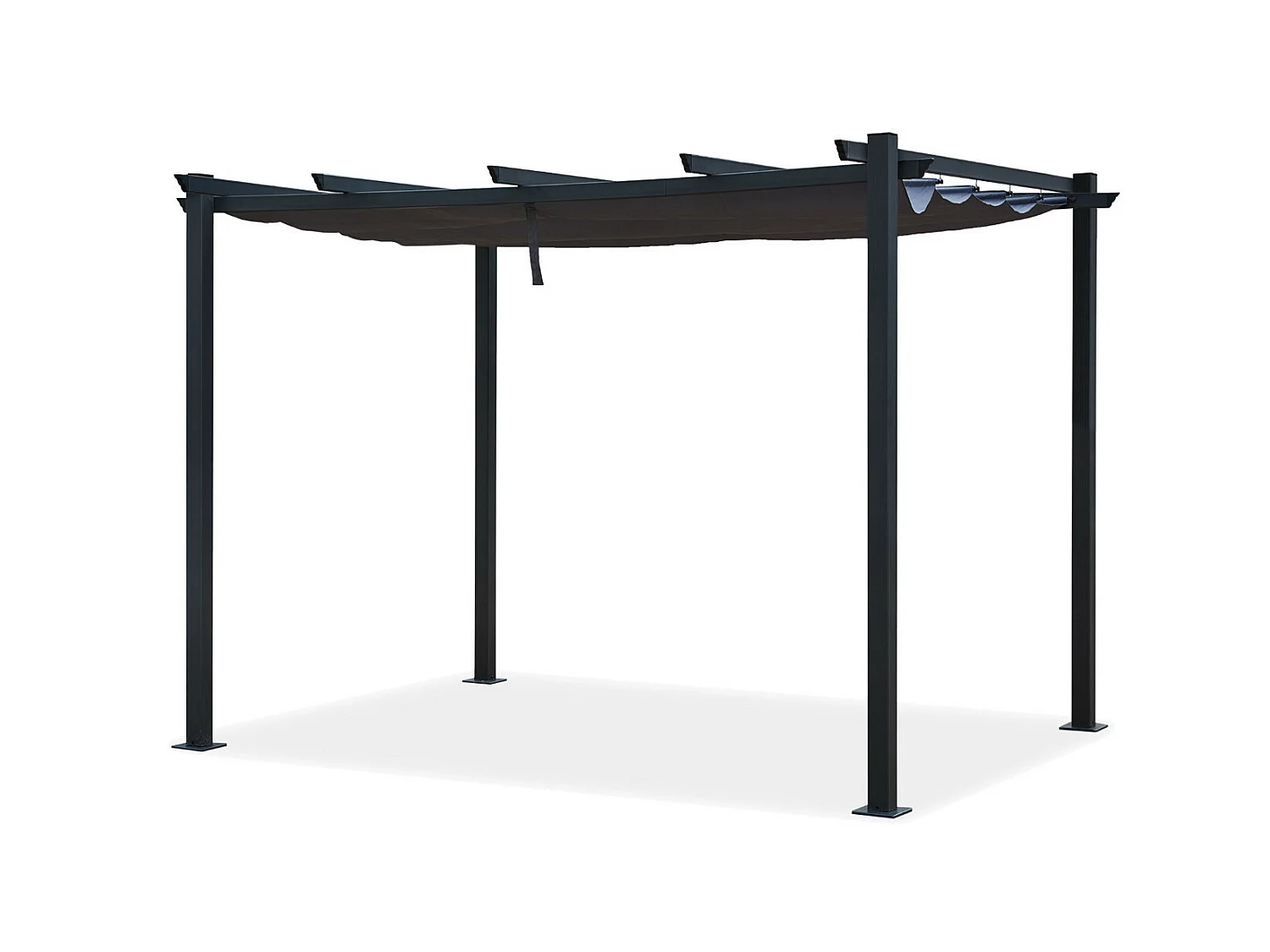 Tonnelle/Pergola aluminium 3x3m toile coulissante rétractable - Gris - OHIO