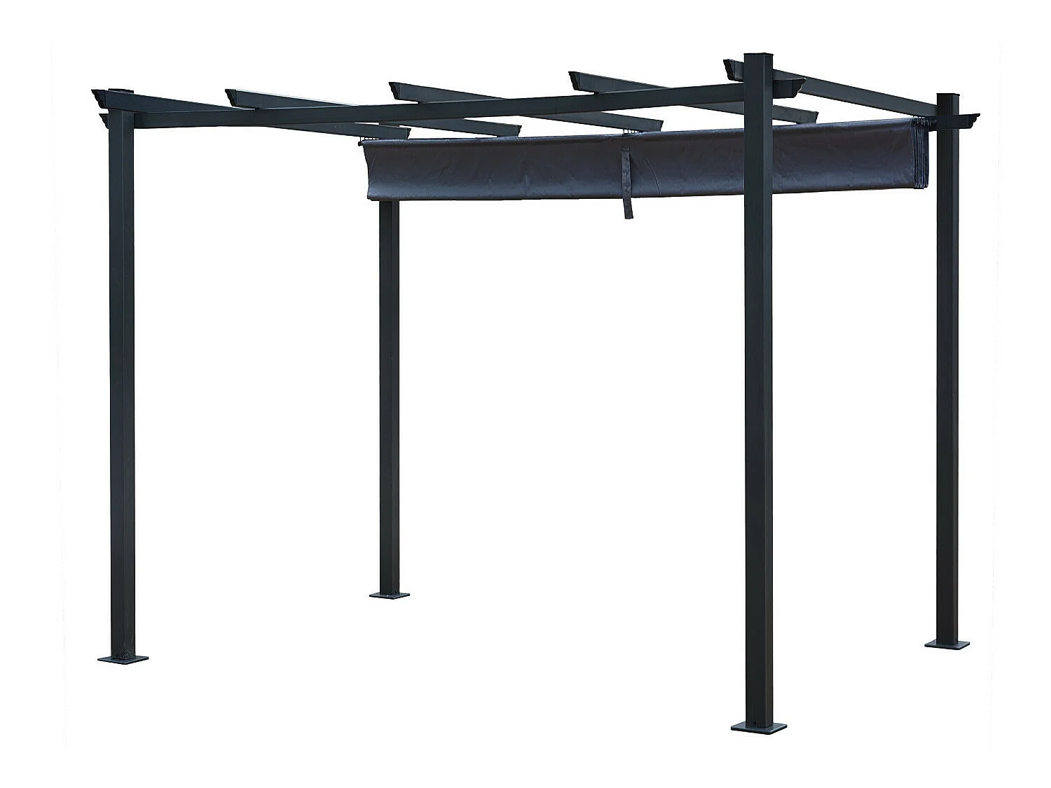 Tonnelle/Pergola aluminium 3x3m toile coulissante rétractable - Gris - OHIO