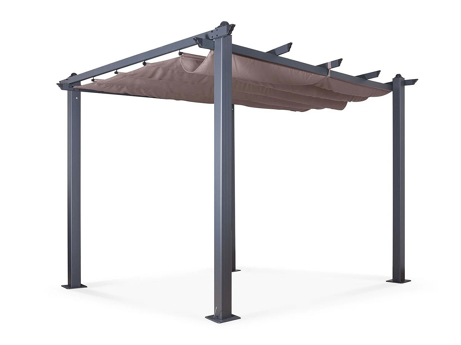 Tonnelle/Pergola aluminium 3x3m toile coulissante rétractable - Gris Taupe - HERO