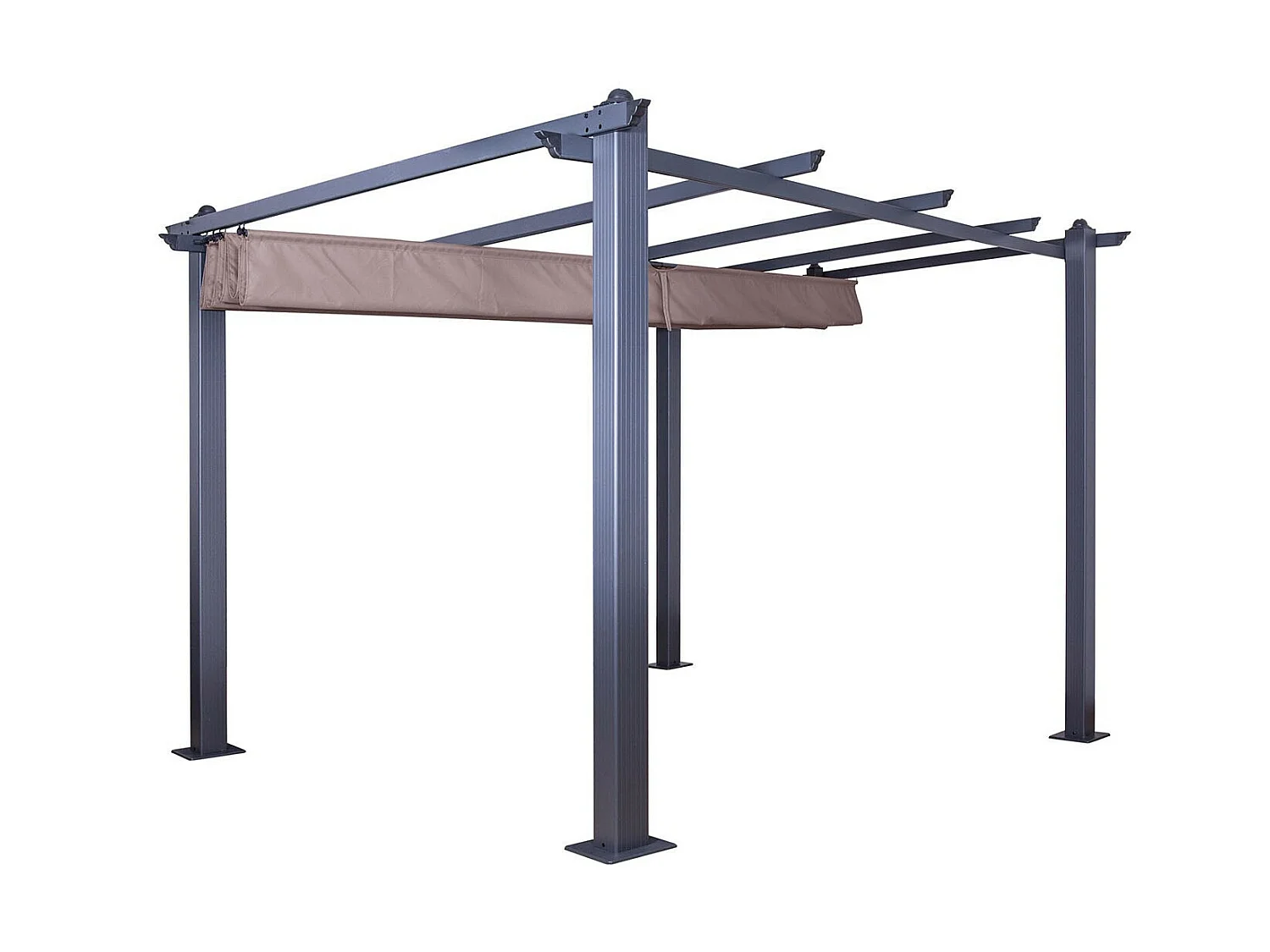 Tonnelle/Pergola aluminium 3x3m toile coulissante rétractable - Gris Taupe - HERO