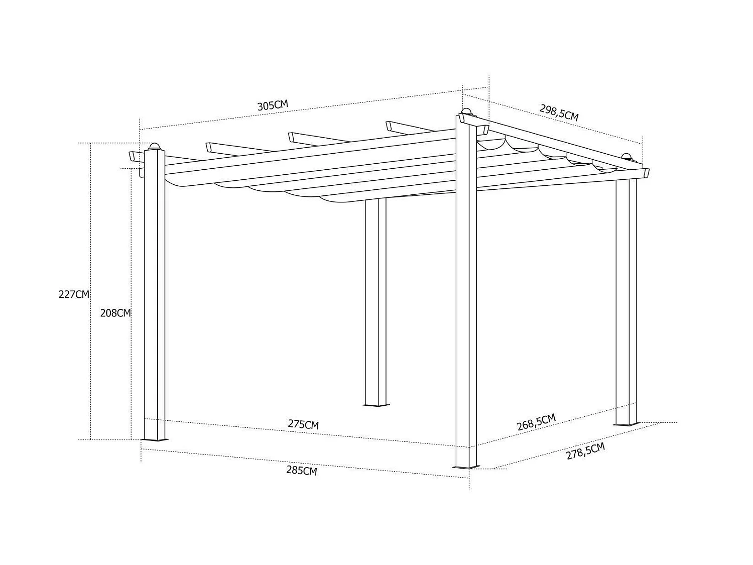 Tonnelle/Pergola aluminium 3x3m toile coulissante rétractable - Gris Taupe - HERO