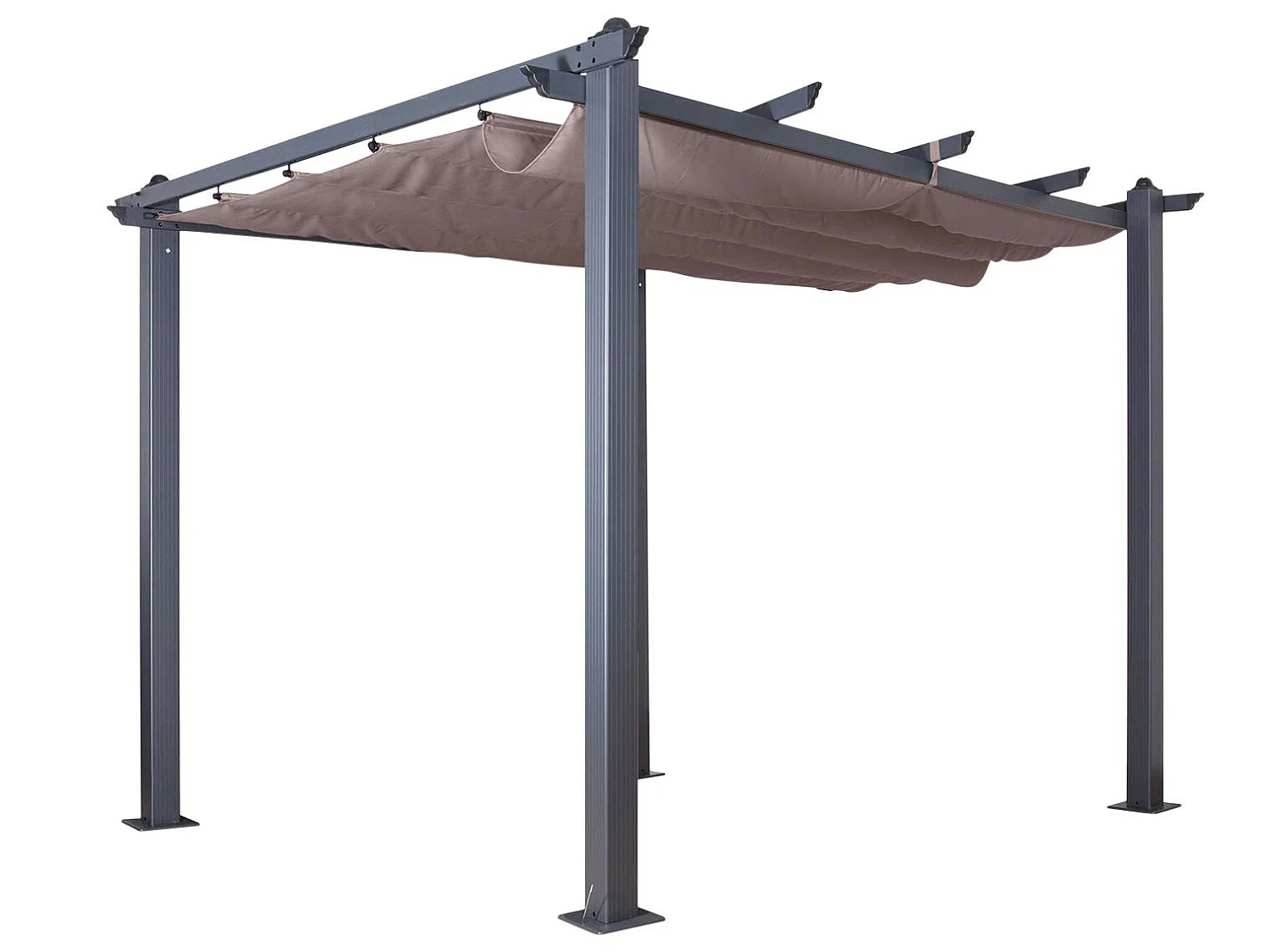Tonnelle/Pergola aluminium 3x3m toile coulissante rétractable - Gris Taupe - HERO