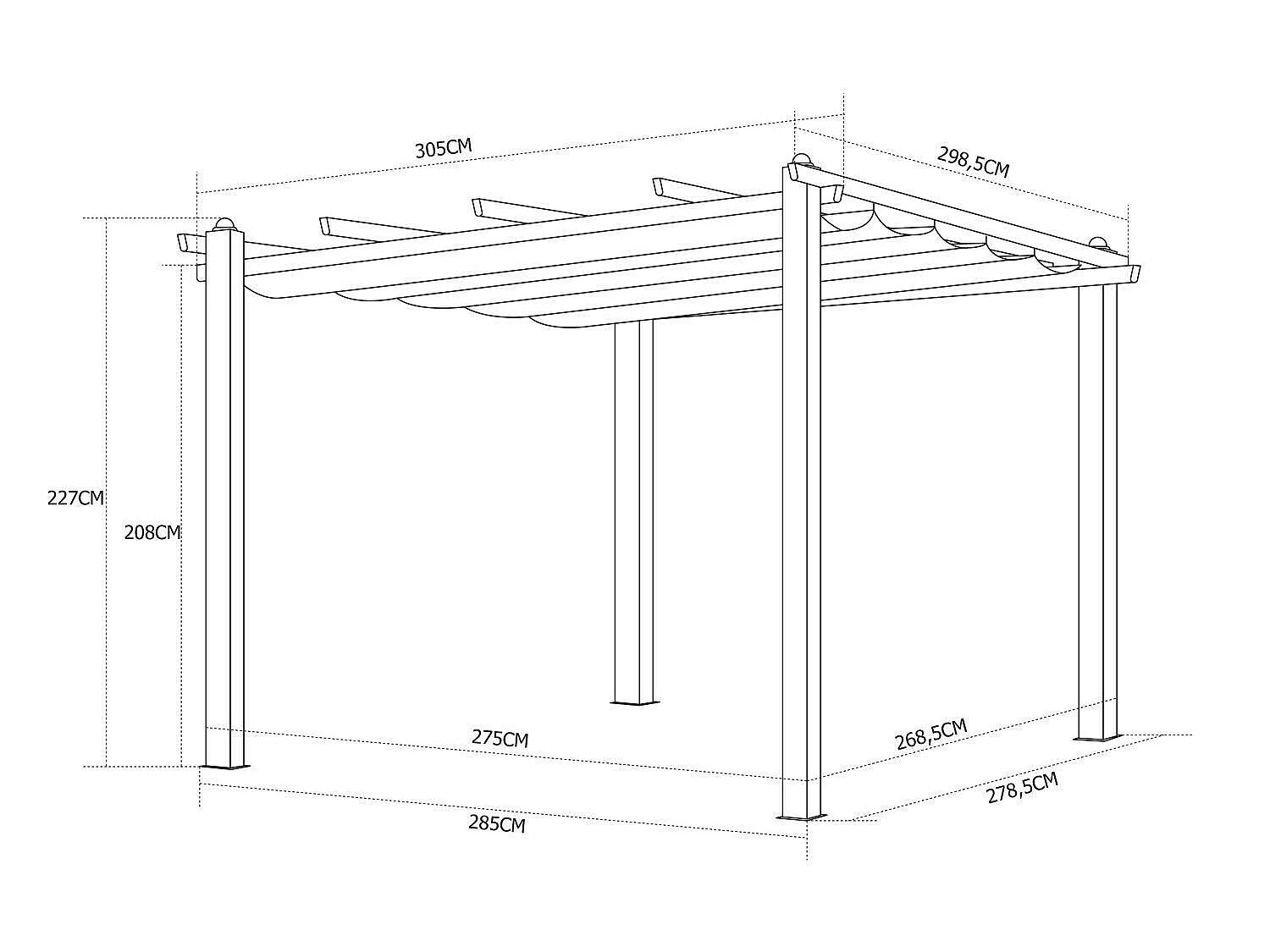 Tonnelle/Pergola aluminium 3x3m toile coulissante rétractable - Gris Taupe - HERO
