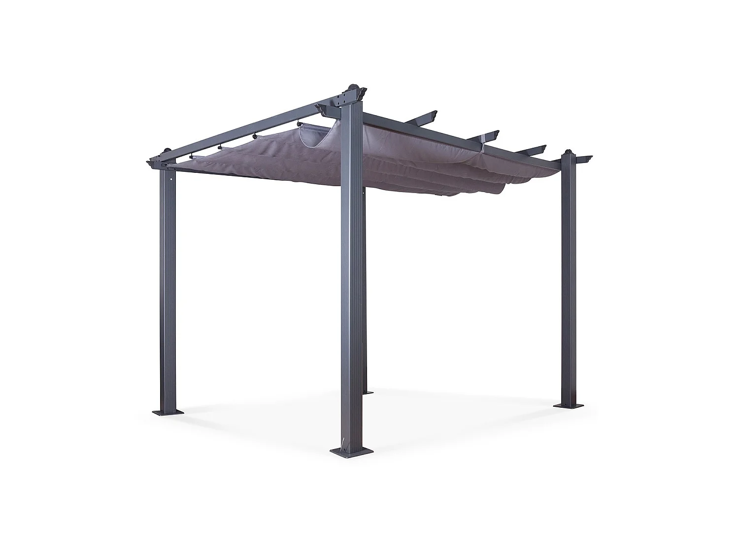 Tonnelle/Pergola aluminium 3x3m toile coulissante rétractable - Gris Anthracite - HERO