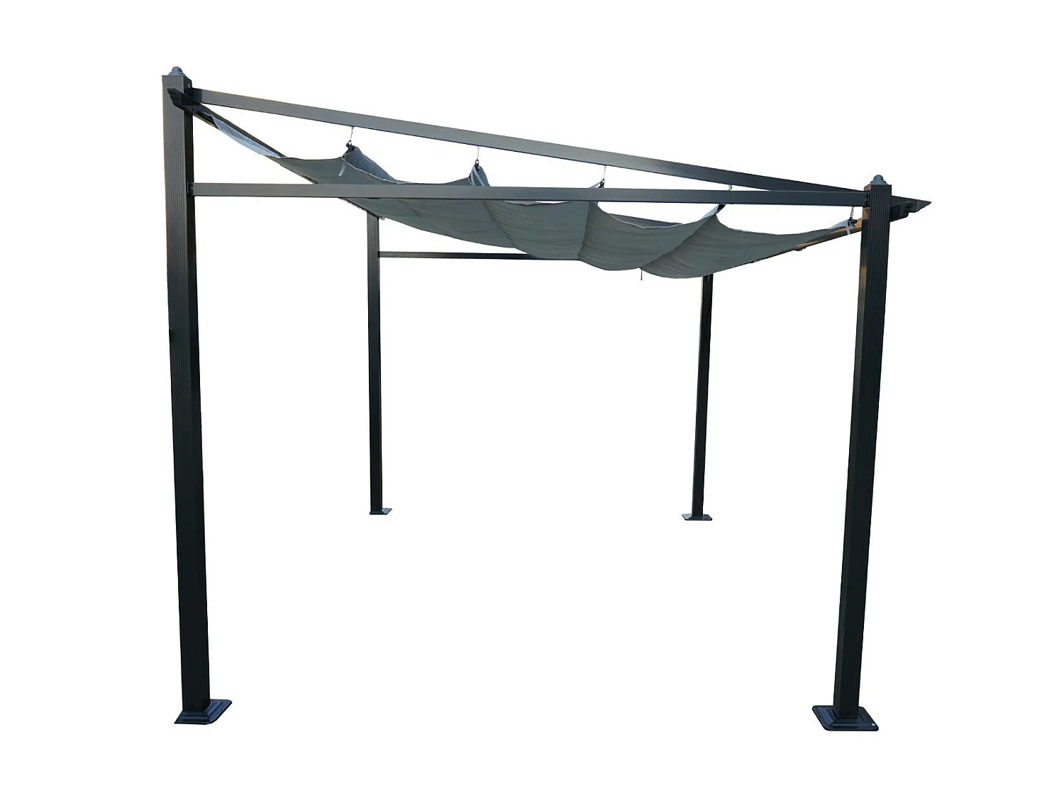 Tonnelle/Pergola mural en aluminium 3x4m toile coulissante rétractable - Gris - LISBOA