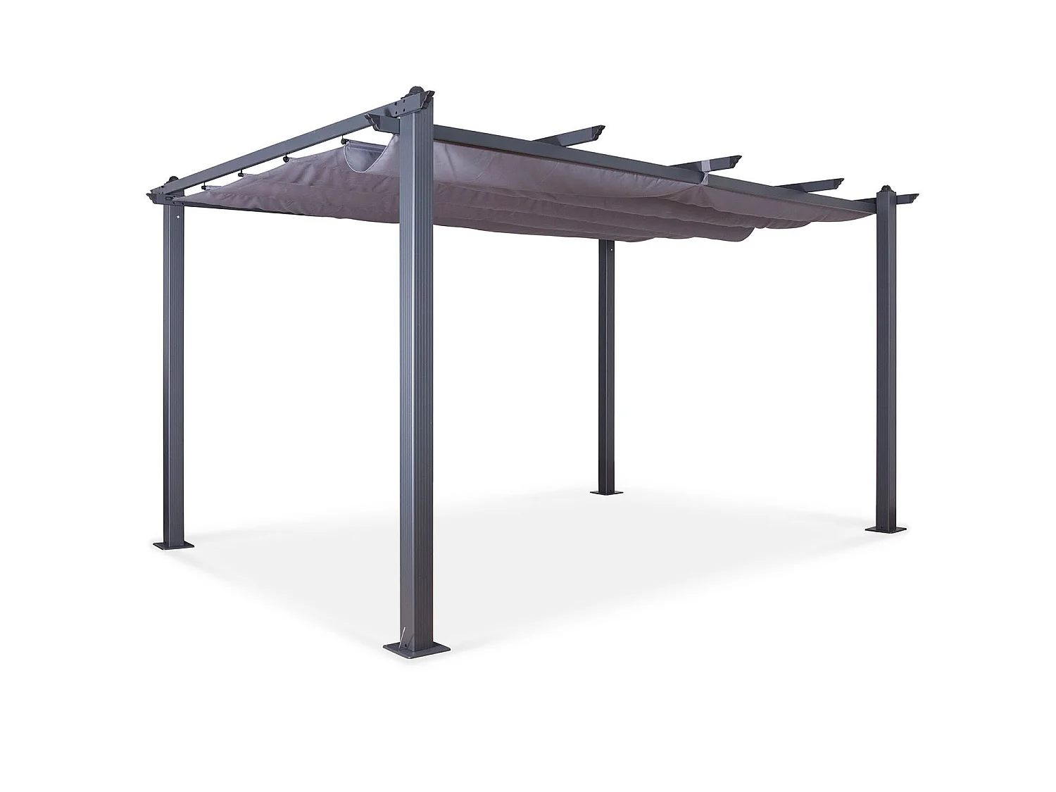 Tonnelle/Pergola aluminium 3x4m toile coulissante rétractable - Gris - HERO XL