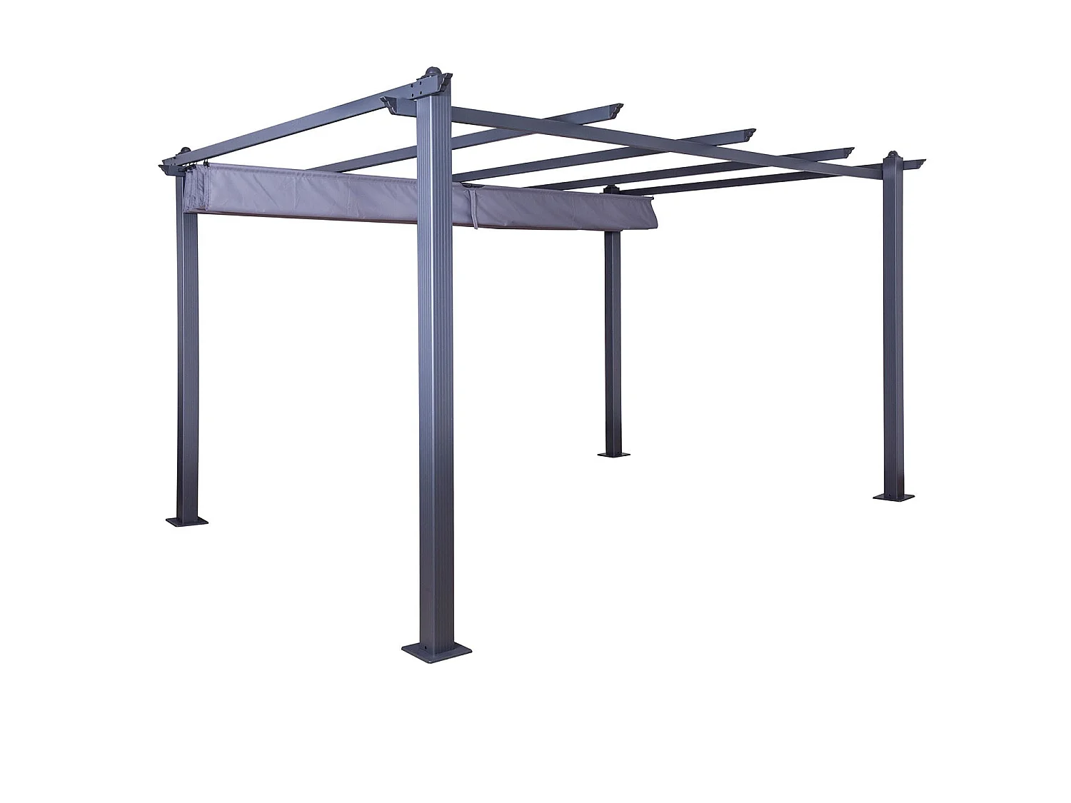 Tonnelle/Pergola aluminium 3x4m toile coulissante rétractable - Gris - HERO XL