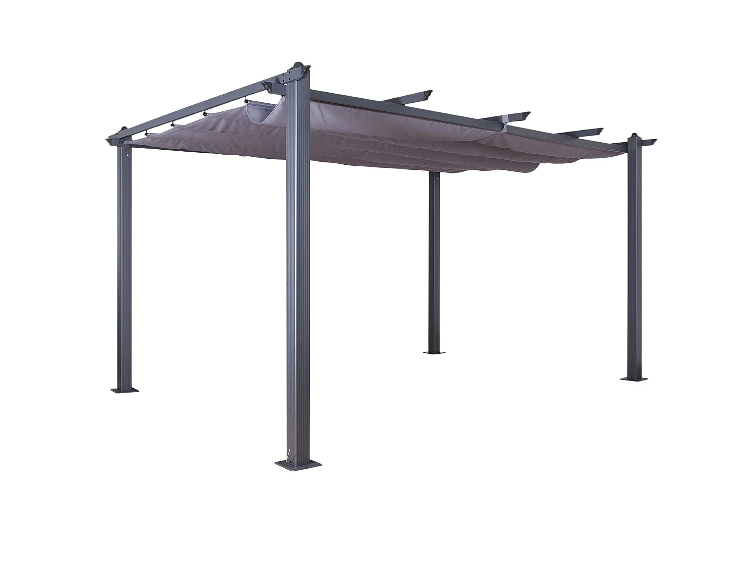 Tonnelle/Pergola aluminium 3x4m toile coulissante rétractable - Gris - HERO XL