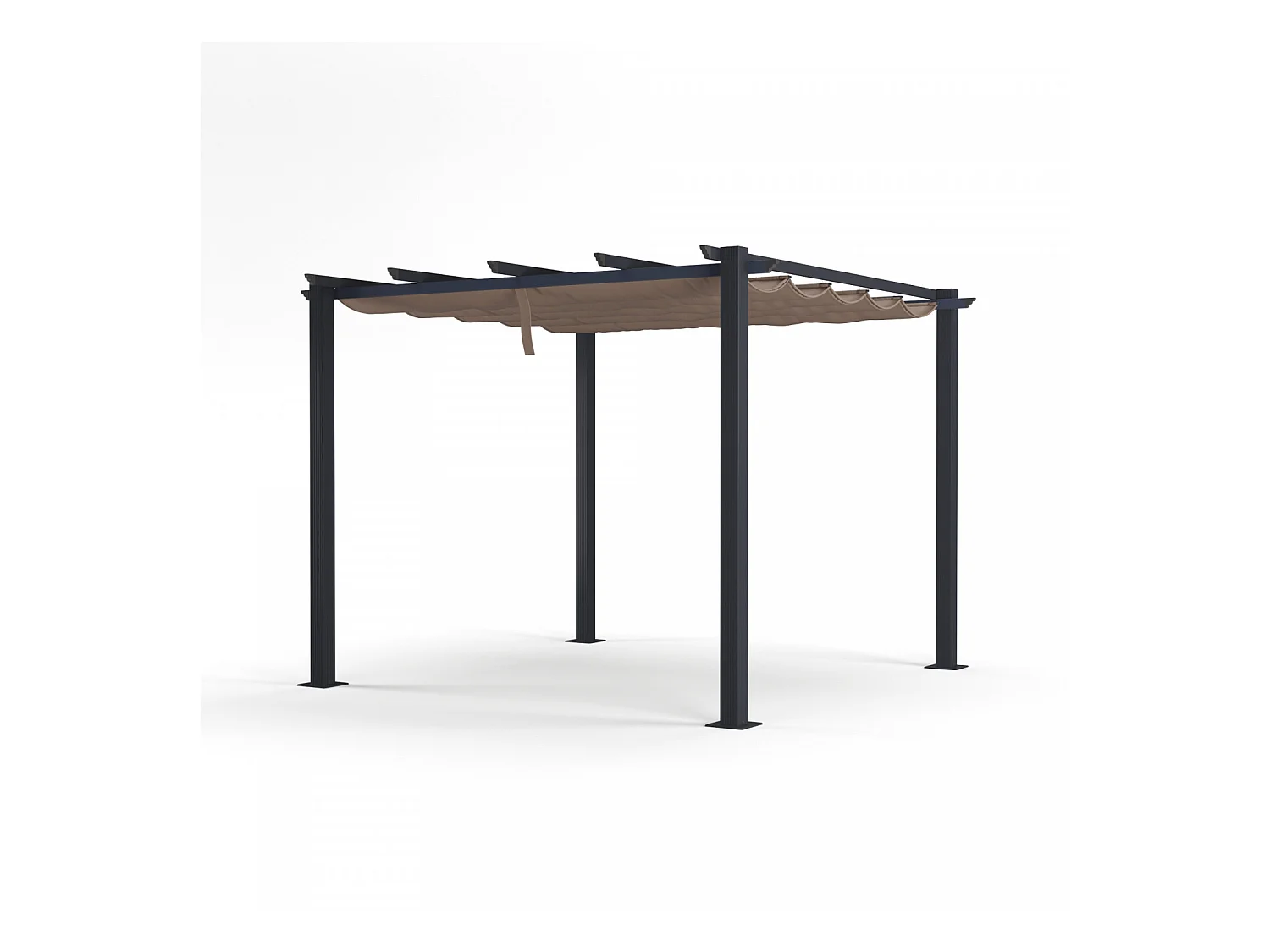 Tonnelle/Pergola aluminium 3x3m toile coulissante rétractable - Gris / Taupe - OHIO