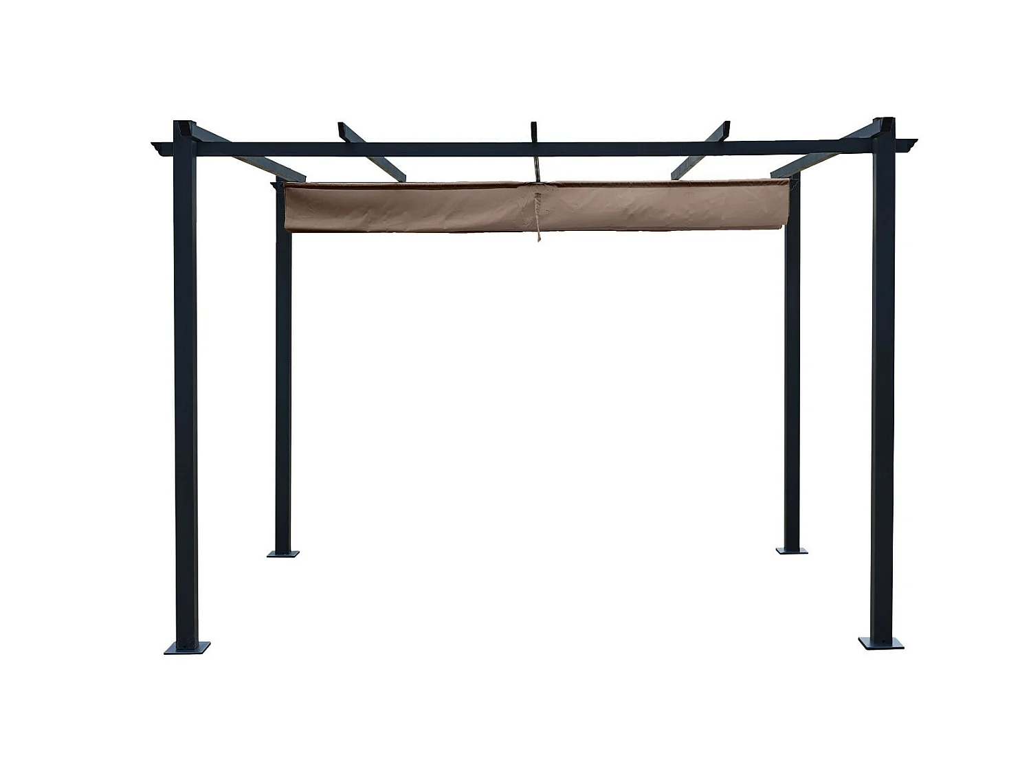 Tonnelle/Pergola aluminium 3x3m toile coulissante rétractable - Gris / Taupe - OHIO