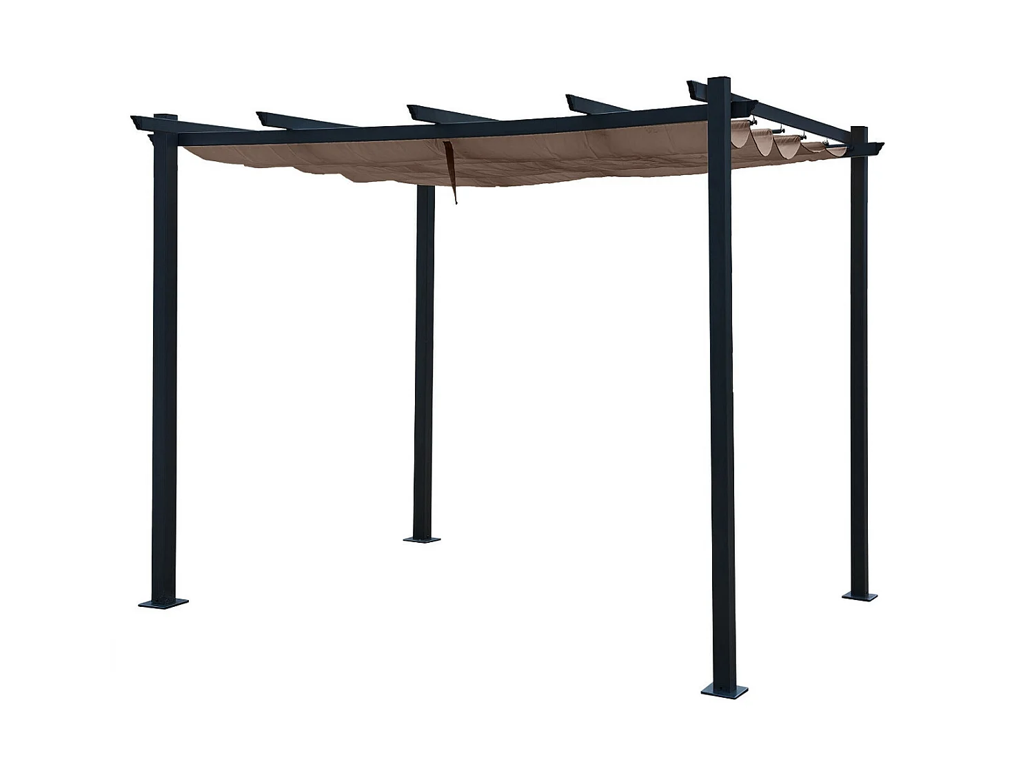 Tonnelle/Pergola aluminium 3x3m toile coulissante rétractable - Gris / Taupe - OHIO