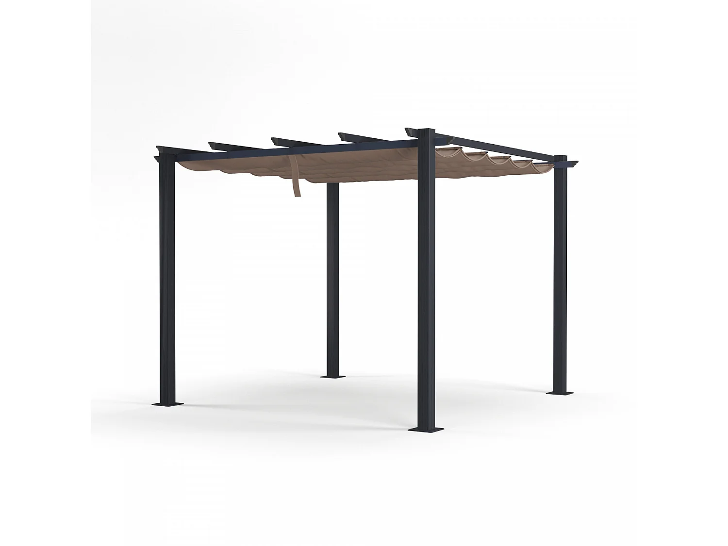 Tonnelle/Pergola aluminium 3x3m toile coulissante rétractable - Gris / Taupe - OHIO