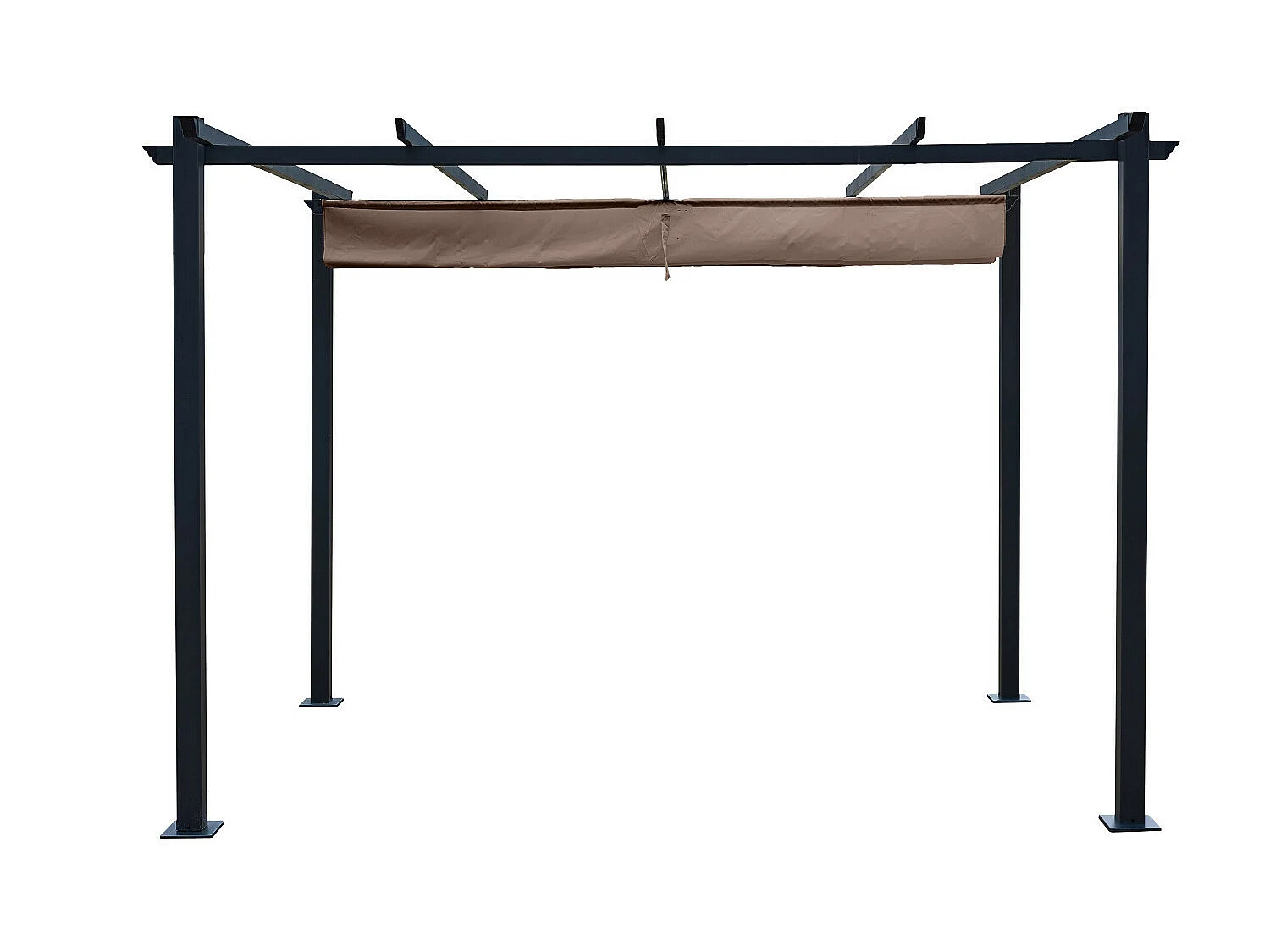 Tonnelle/Pergola aluminium 3x3m toile coulissante rétractable - Gris / Taupe - OHIO