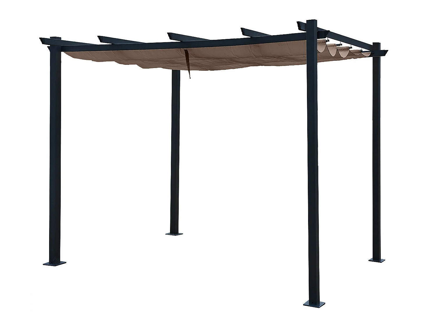 Tonnelle/Pergola aluminium 3x3m toile coulissante rétractable - Gris / Taupe - OHIO