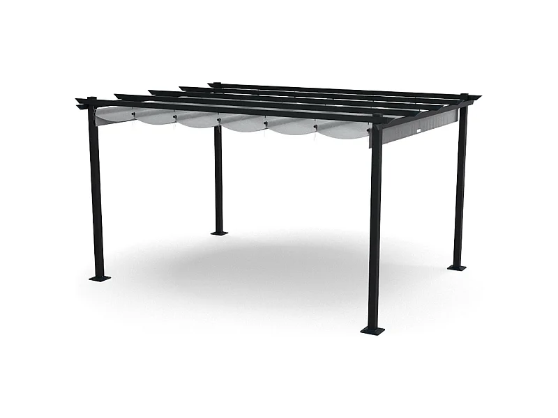 Tonnelle/Pergola en aluminium 3x4m toile coulissante rétractable - Gris - HAVANA