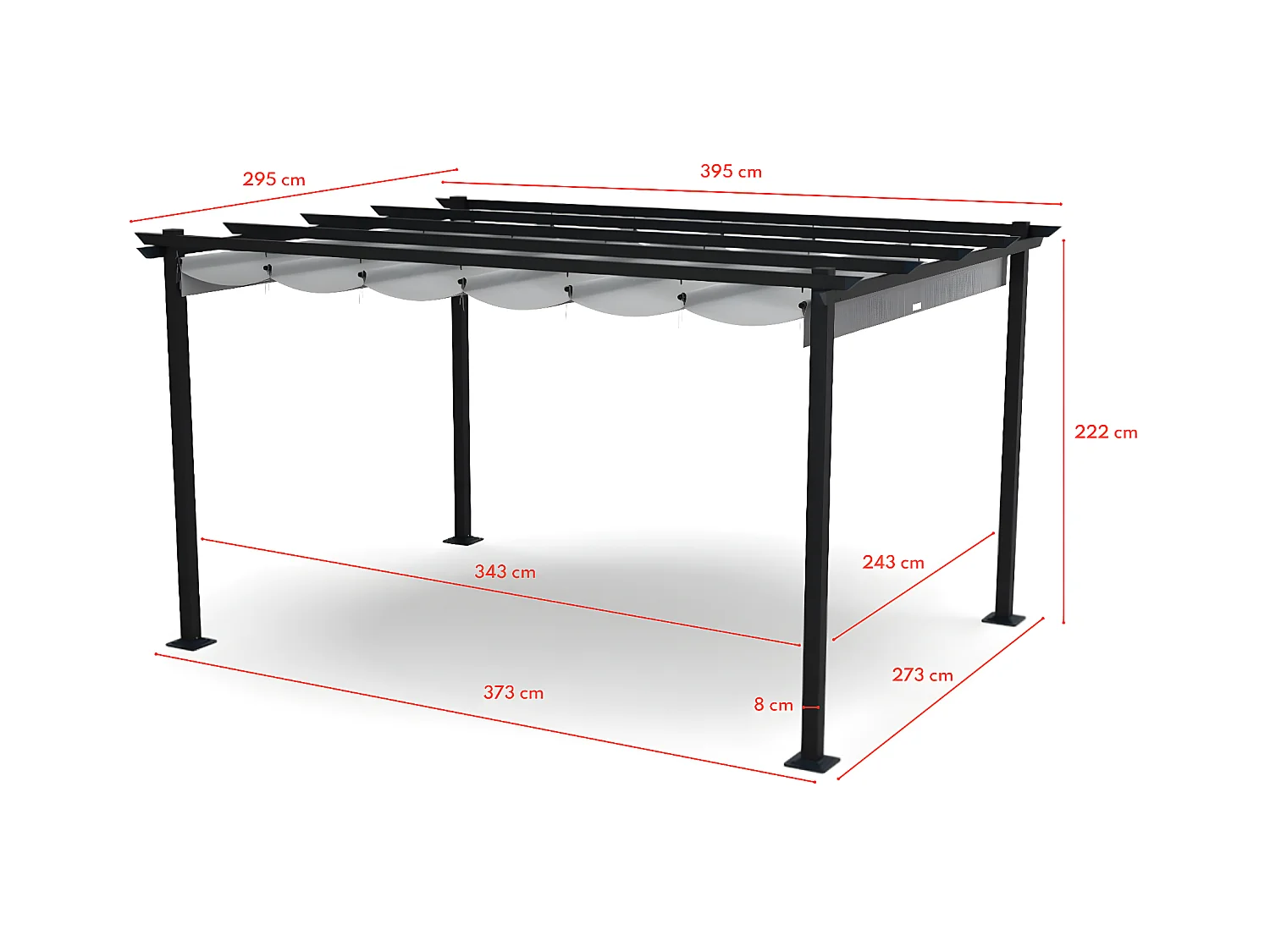 Tonnelle/Pergola en aluminium 3x4m toile coulissante rétractable - Gris - HAVANA