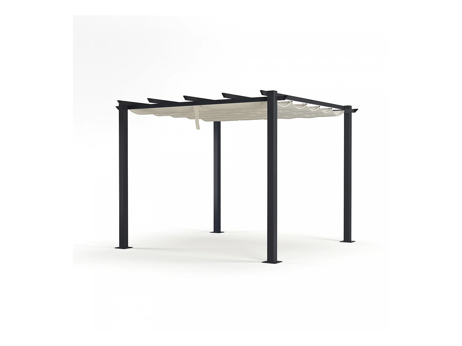 Tonnelle/Pergola aluminium 3x3m toile coulissante rétractable - Gris / Ecru - OHIO