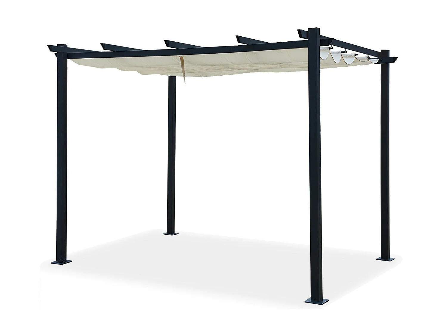 Tonnelle/Pergola aluminium 3x3m toile coulissante rétractable - Gris / Ecru - OHIO