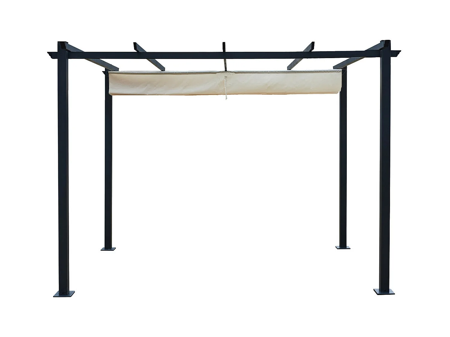 Tonnelle/Pergola aluminium 3x3m toile coulissante rétractable - Gris / Ecru - OHIO