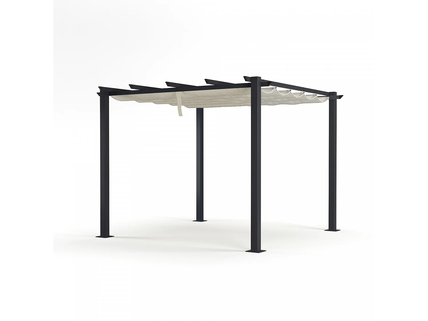 Tonnelle/Pergola aluminium 3x3m toile coulissante rétractable - Gris / Ecru - OHIO