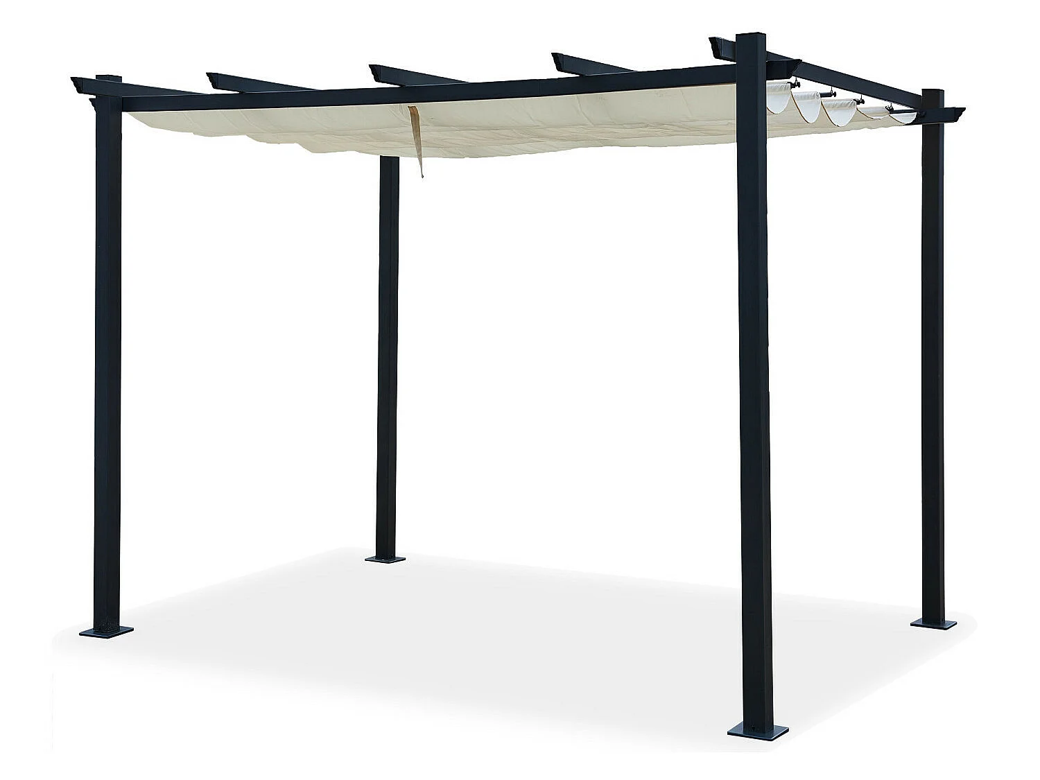 Tonnelle/Pergola aluminium 3x3m toile coulissante rétractable - Gris / Ecru - OHIO