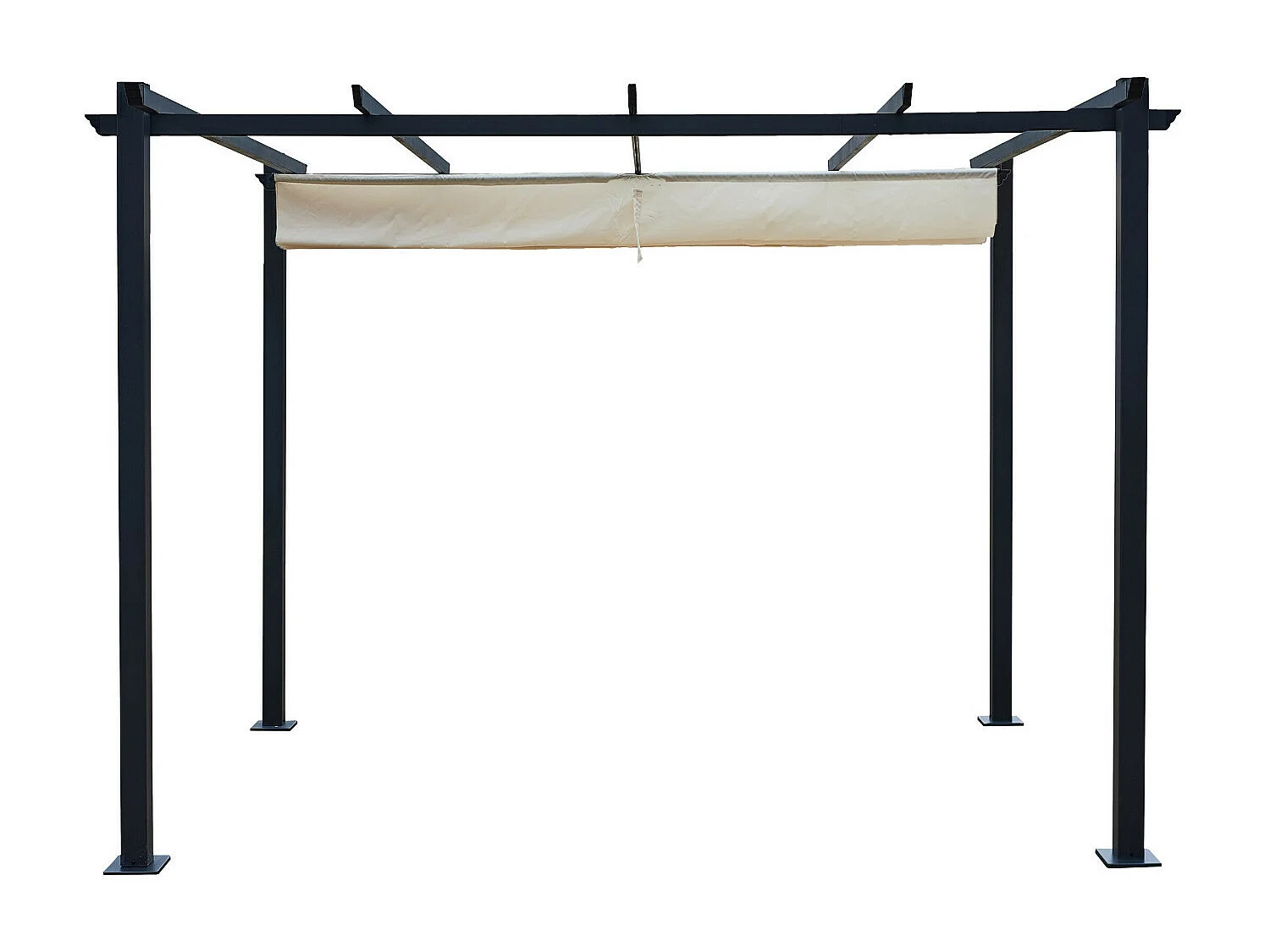 Tonnelle/Pergola aluminium 3x3m toile coulissante rétractable - Gris / Ecru - OHIO