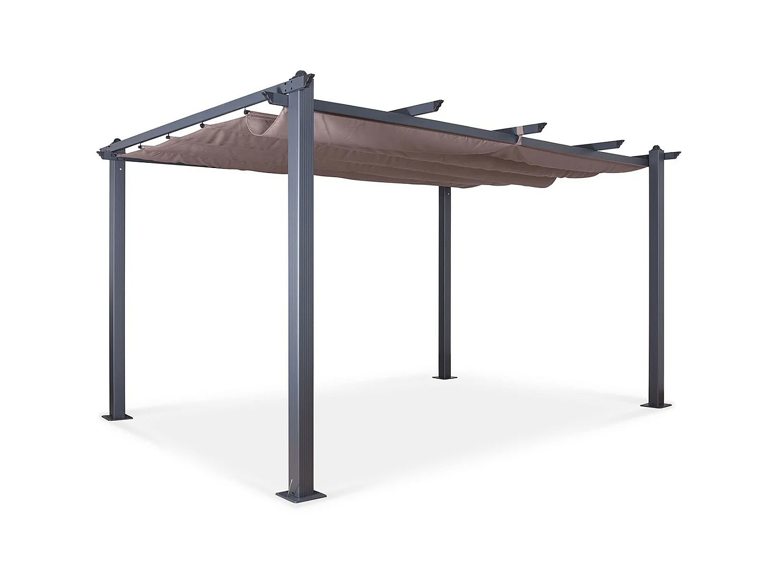 Tonnelle/Pergola aluminium 3x4m toile coulissante rétractable - Gris Taupe - HERO XL