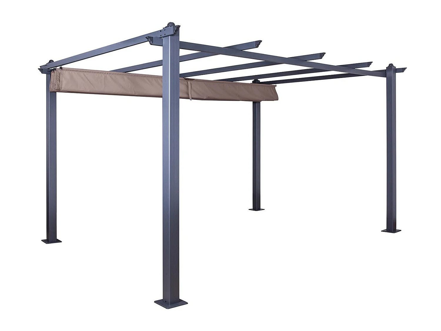 Tonnelle/Pergola aluminium 3x4m toile coulissante rétractable - Gris Taupe - HERO XL